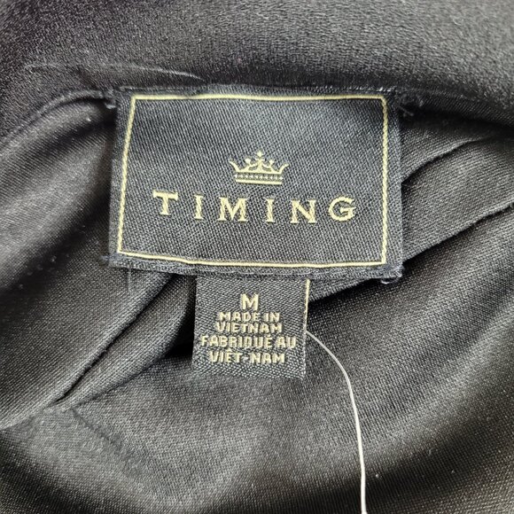 Timing Black Asymmetrical Zip Front Fit & Flare Dress Coat Medium Gold Buttons - Picture 7 of 9